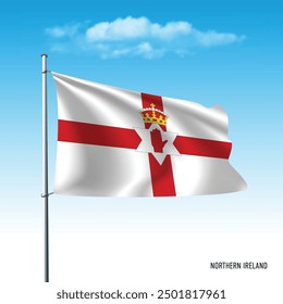 Northern Ireland flag flying on blue sky, vector illustation.