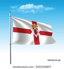 Northern Ireland flag flying on blue sky, vector illustation.