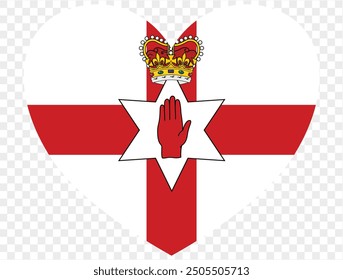 Northern Ireland flag in heart shape isolated  on  transparent  background. vector illustration