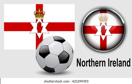 Northern Ireland flag icons with soccer ball, vector design.