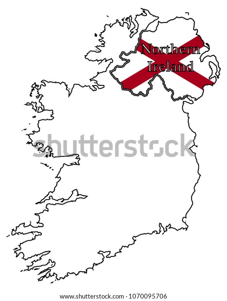 Northern Ireland flag in map isolated on a\
white background