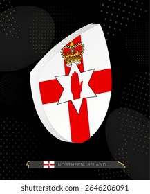 Ícone do Escudo da Bandeira da Irlanda do Norte em 3D no Fundo de Rugby Abstrato Moderno Escuro. Perfeito para eventos esportivos, temas históricos, celebrações nacionais e projetos patrióticos.