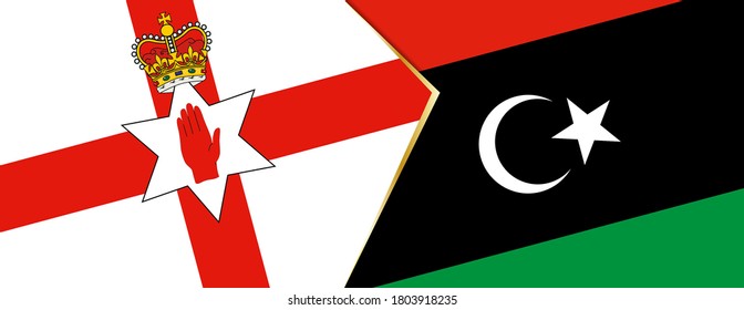 Banderas de Irlanda del Norte y Libia, dos banderas vectoriales símbolo de relación o enfrentamiento.