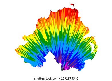 Northern Ireland - map is designed rainbow abstract colorful pattern, Northern Ireland map made of color explosion,