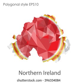 Northern Ireland map in geometric polygonal style.Abstract triangle,modern design background.