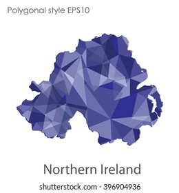 Northern Ireland map in geometric polygonal style.Abstract gems triangle,modern design background.