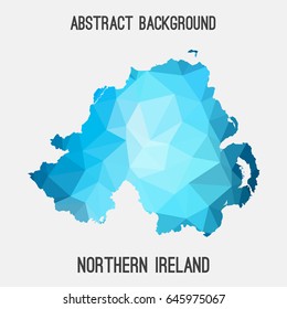 Northern Ireland map in geometric polygonal,mosaic style in blue shades.Abstract tessellation,modern design background,low poly. Vector illustration.