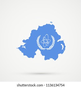 Northern Ireland Map In International Atomic Energy Agency (IAEA) Flag Colors, Editable Vector.