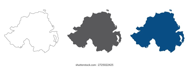 Conjunto de mapas de Irlanda del Norte. Mapa de Irlanda del Norte en blanco.
