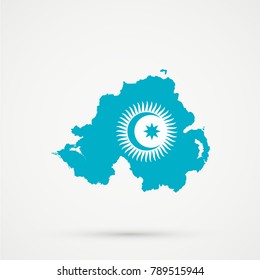 Northern Ireland Map In Turkic Council Flag Colors, Editable Vector.