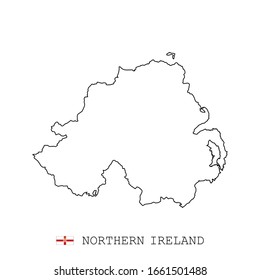 Northern Ireland map vector. simple style thin line, linear. black on white and flag.