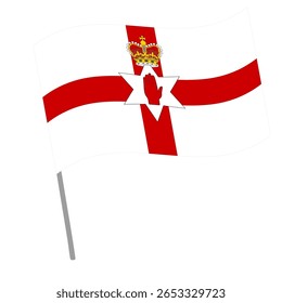 Northern Ireland national flag flutters with flagpole