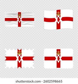 Northern Ireland national flag in four different styles.