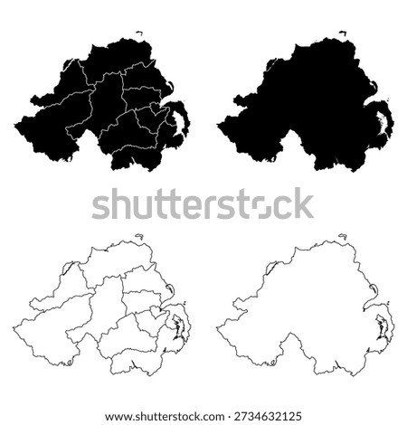 Northern Ireland Outline and Solid Fill Map Set.