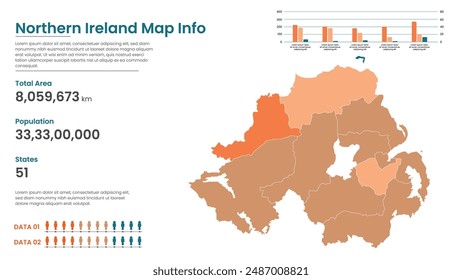 Northern Ireland political map of administrative divisions states, Colorful states in Northern Ireland map infographic, Northern Ireland Map Info, Northern Ireland Population.