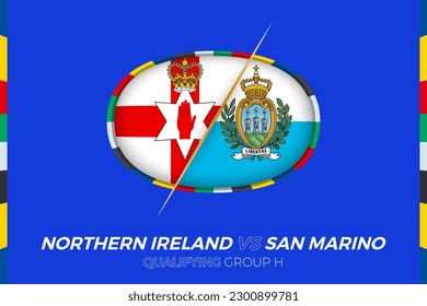 Northern Ireland vs San Marino icon for European football tournament qualification, group H. Competition icon on the stylized background.