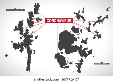 Northern Isles SCOTLAND UK region map with Coronavirus warning illustration