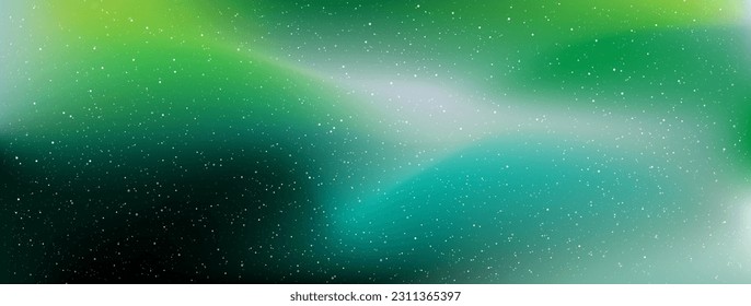 Northern light. Night shining starry sky. Polar lights, luminescence, Green light beam in the sky. Space background and stars in infinity cosmos. Vector blurred background.