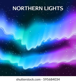 Northern lights abstract background composition of colorful polar lights and the starry arch with editable text vector illustration