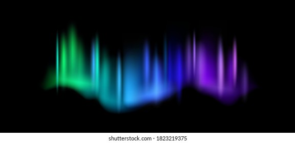 Northern lights. Aurora borealis amazing polar lights on night sky, magic luminescence vibrant arctic effect, green blue and purple gradient polar space shine vector abstract realistic illustration