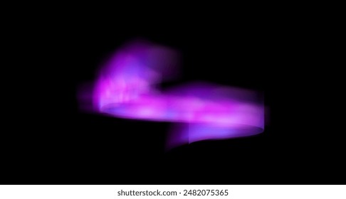 Northern lights. Aurora Borealis. Dynamic purple-pink stripe. Bright flashes of light. Luminescence. Nordic glow. Arctic Circle. Vector illustration isolated on black background.