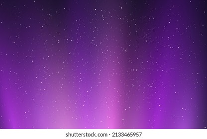Northern lights. Beautiful starry background with purple gradient. Abstract cosmos texture with glow effect. Magic milky way with constellations. Vector illustration.