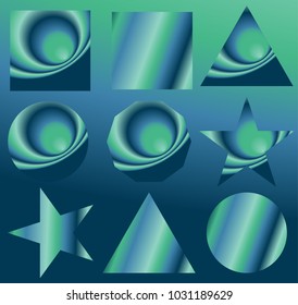 Northern lights glowing figures triangle round ellipse polygon star square in vector set.