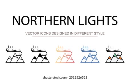 Design de ícone de luzes do norte com ilustração de estoque de fundo branco