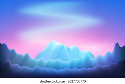 Northern Lights illustration - Northern Lights in the sky over the Norwegian fjord. Beautiful northern landscape at night. A magical, mystical view of the north.