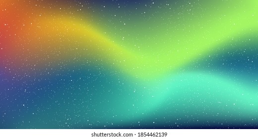 Northern lights. Night shining starry sky. Polar lights, luminescence, Green light beam in the sky. Space background and stars in infinity cosmos. Vector blurred background.