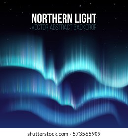 Northern lights, nunavut canada, pole arctic night abstract background. Aurora borealis in atmosphere, colorful sky with colored northern lights. Vector illustration