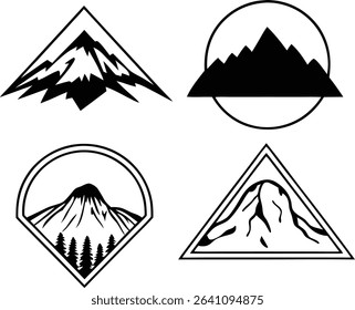 northern lights over mountains art logo silhouette vector