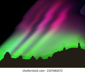 Vektorbild der Northern Lights mit rosafarbenen, grünen Linien