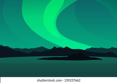 Northern Lights, Vector Landscape Illustration