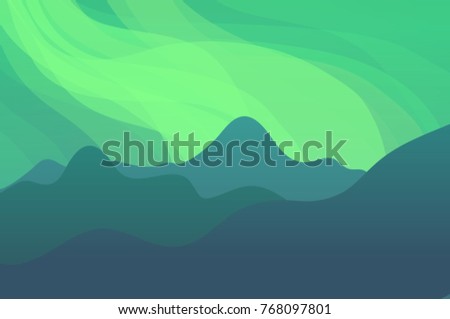 Northern Lights, Vector Landscape Illustration in green colors