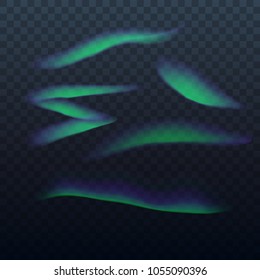 Northern lights vector set. Abstract borealis polar aurora lights.
