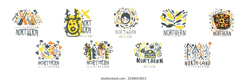 Northern Logo Original Design Template with Fancy Shapes Vector Set