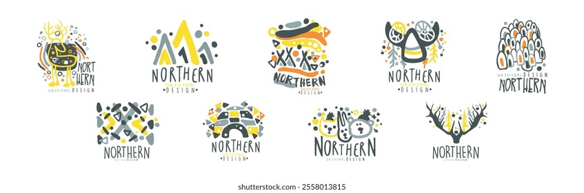 Northern Logo Original Design Template with Fancy Shapes Vector Set