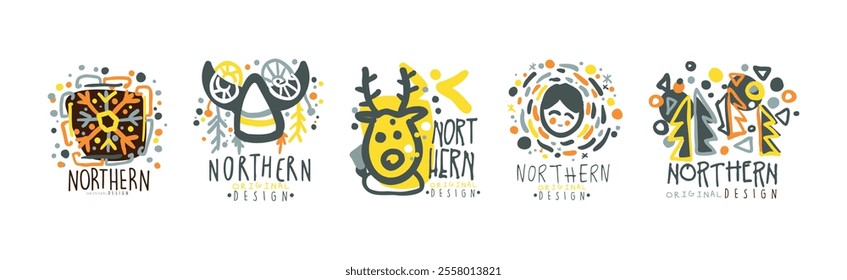 Northern Logo Original Design Template with Fancy Shapes Vector Set