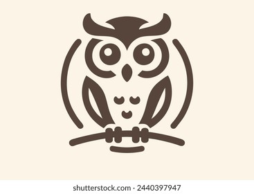 Lechuza de orejas largas del norte o, más informalmente, como lechuza de cuernos menores o lechuza gata. Diseño para logotipo, póster, tarjeta, pictograma, emblema, camiseta. Aislado sobre fondo blanco. Ilustración de vector