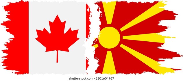 Northern Macedonia and Canada grunge flags connection, vector