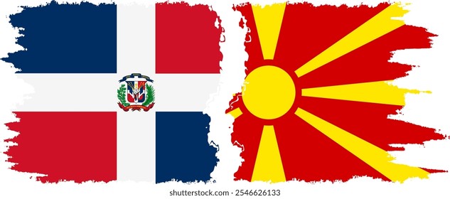 Northern Macedonia and Dominican Republic grunge flags connection, vector