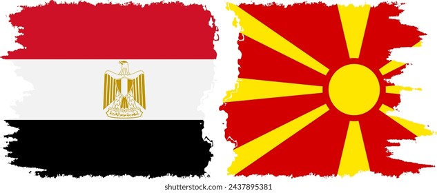 Northern Macedonia and Egypt grunge flags connection, vector