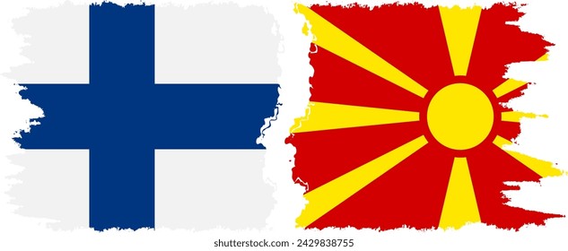 Northern Macedonia and Finland grunge flags connection, vector