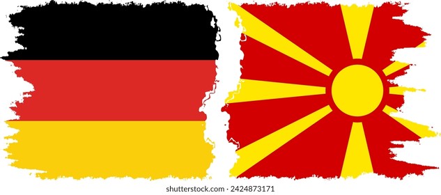 Northern Macedonia and Germany grunge flags connection, vector