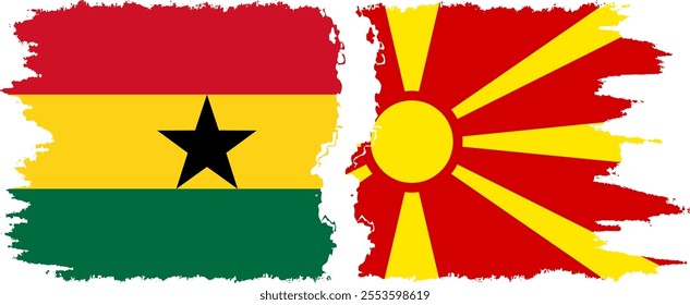 Northern Macedonia and Ghana grunge flags connection, vector