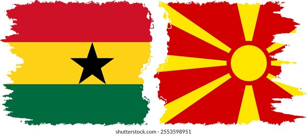 Northern Macedonia and Ghana grunge flags connection, vector