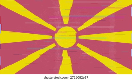 Vector Video de bandera de falla de Macedonia del Norte, distorsión dividida RGB, ilustración de marco abstracto digital