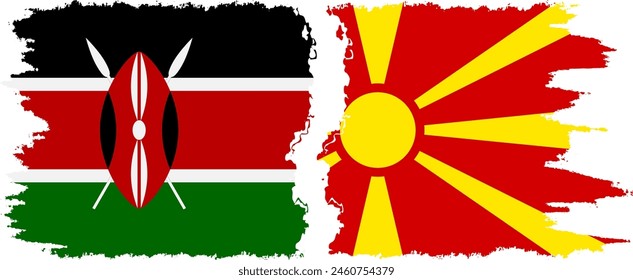 Northern Macedonia and Kenya grunge flags connection, vector