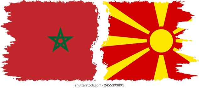 Northern Macedonia and Morocco grunge flags connection, vector